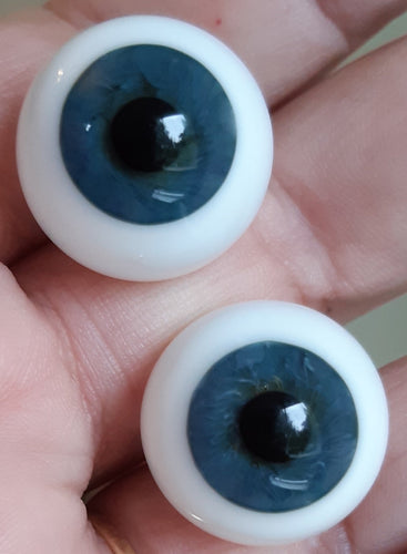 Sini-vihreät,  puhalletut kristallilasisilmät, laaja iiris, koko 24 mm